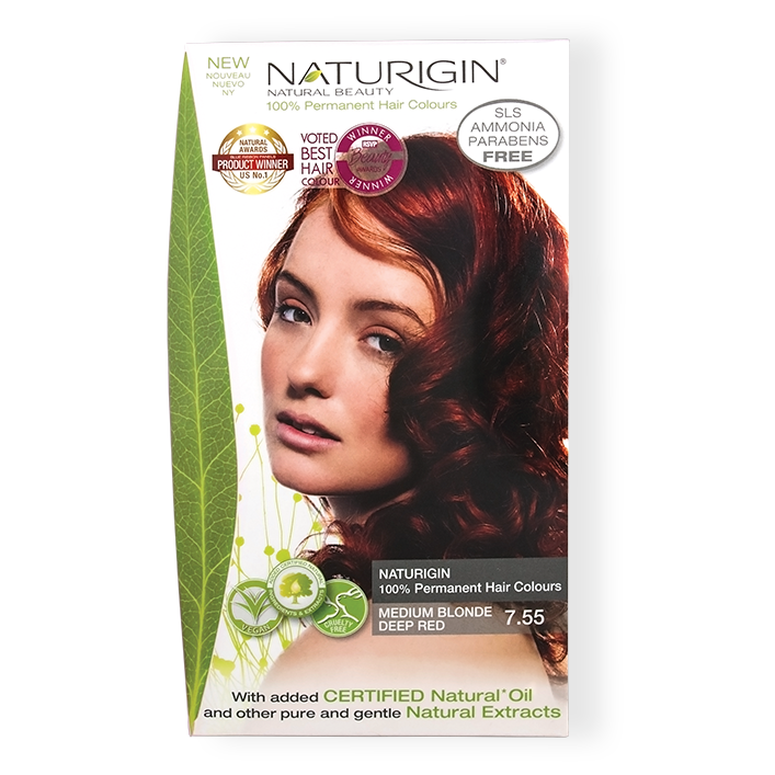 Naturigin Organic Based 100% Permanent Hair Colours Medium Blonde Deep Red 7.55